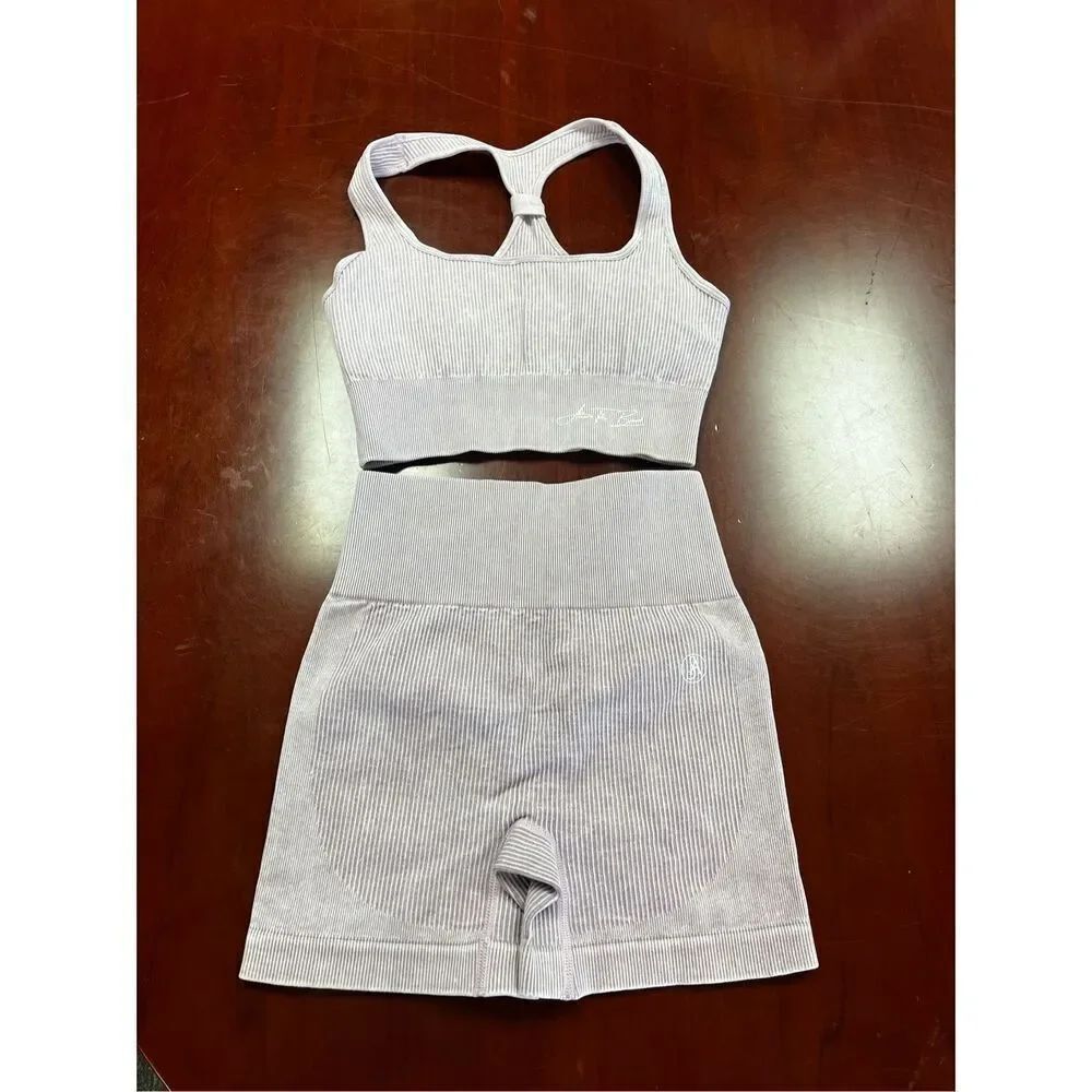 Allure The Brand Lavender Sports Bra & Contour Shorts Set sz S EUC